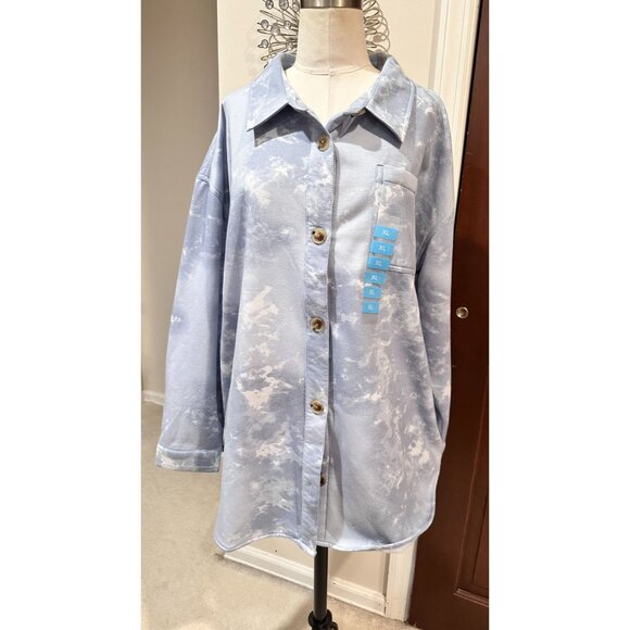 NWT Como Vintage blue tie dye fleece lined button down shacket jacket XL - Picture 1 of 5